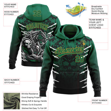 Custom Stitched Black Kelly Green-Old Gold 3D Pattern Design Leopardo Sports Pullover Sweatshirt Hoodie