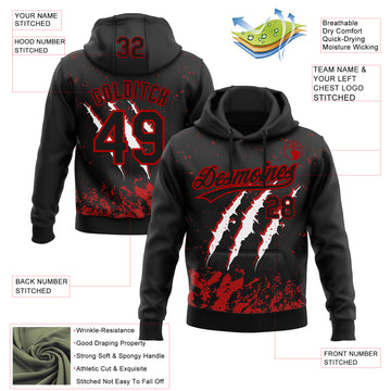 Custom Stitched Black Black-Red 3D Pattern Design Leopardo Scratch Sports Pullover Sweatshirt Hoodie