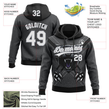 Custom Stitched Black White-Gray 3D Pattern Design Leopardo Sports Pullover Sweatshirt Hoodie
