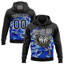 Charger l&#39;image dans la galerie, Custom Stitched Royal Black White-Sky Blue 3D Pattern Design Wolf Sports Pullover Sweatshirt Hoodie
