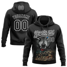 Load image into Gallery viewer, Custom Stitched Black Black-White 3D Pattern Design Wolf Sports Pullover Sweatshirt Hoodie
