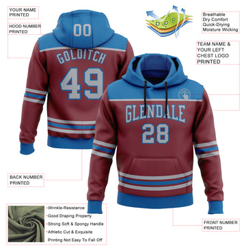 Custom Burgundy Gray-Blue 3D Pattern Design Game Day Colorado Inspired Sports Pullover Sweatshirt Hoodie
