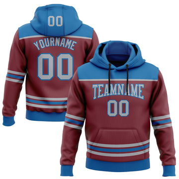 Custom Burgundy Gray-Blue 3D Pattern Design Game Day Colorado Inspired Sports Pullover Sweatshirt Hoodie