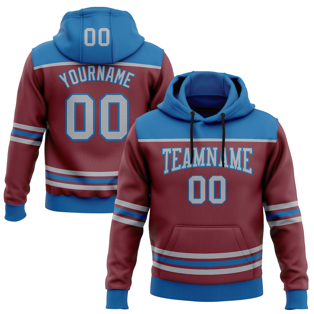 Custom Burgundy Gray-Blue 3D Pattern Design Game Day Colorado Inspired Sports Pullover Sweatshirt Hoodie