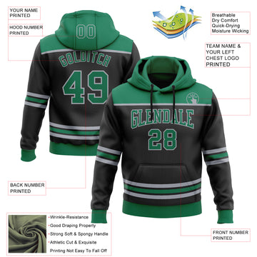 Custom Black Kelly Green-Gray 3D Pattern Design Game Day Dallas Inspired Sports Pullover Sweatshirt Hoodie