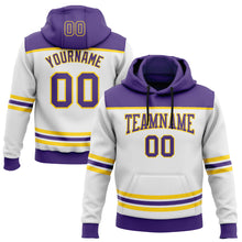 Load image into Gallery viewer, Custom White Purple-Yellow 3D Pattern Design Game Day Los Angeles Inspired Sports Pullover Sweatshirt Hoodie
