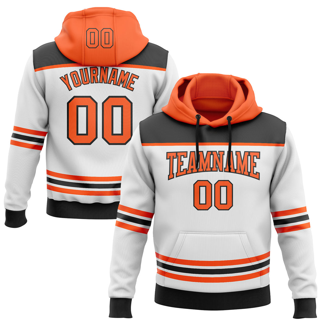 Custom White Orange-Black 3D Pattern Design Game Day Philadelphia Inspired Sports Pullover Sweatshirt Hoodie