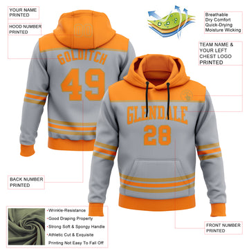 Custom Gray Bay Orange-Old Gold 3D Pattern Design Game Day Anaheim Inspired Sports Pullover Sweatshirt Hoodie