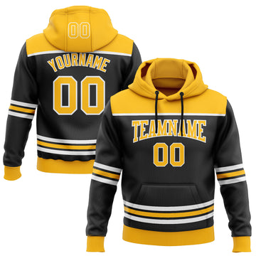 Custom Black Gold-White 3D Pattern Design Game Day Boston Inspired Sports Pullover Sweatshirt Hoodie