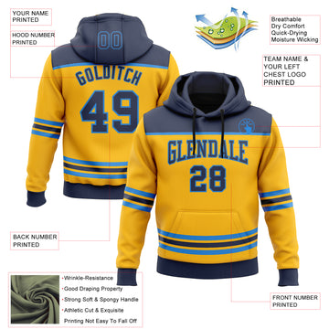 Custom Gold Navy-Powder Blue 3D Pattern Design Game Day Nashville Inspired Sports Pullover Sweatshirt Hoodie