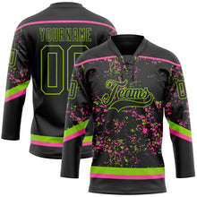Загрузить изображение в средство просмотра галереи, Custom Black Neon Green-Pink 3D Pattern Fragment Art Hockey Lace Neck Jersey
