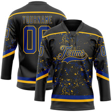 Загрузить изображение в средство просмотра галереи, Custom Black Royal-Gold 3D Pattern Fragment Art Hockey Lace Neck Jersey
