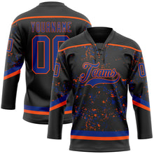 Загрузить изображение в средство просмотра галереи, Custom Black Royal-Orange 3D Pattern Fragment Art Hockey Lace Neck Jersey
