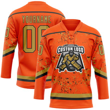 Загрузить изображение в средство просмотра галереи, Custom Orange Old Gold-Black 3D Pattern Fragment Art Hockey Lace Neck Jersey
