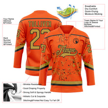 Загрузить изображение в средство просмотра галереи, Custom Orange Old Gold-Black 3D Pattern Fragment Art Hockey Lace Neck Jersey
