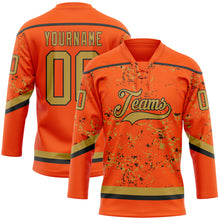 Загрузить изображение в средство просмотра галереи, Custom Orange Old Gold-Black 3D Pattern Fragment Art Hockey Lace Neck Jersey
