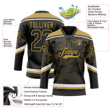 Загрузить изображение в средство просмотра галереи, Custom Black Old Gold-White 3D Pattern Curve Lines Hockey Lace Neck Jersey

