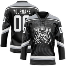 Загрузить изображение в средство просмотра галереи, Custom Black White-Gray 3D Pattern Curve Lines Hockey Lace Neck Jersey

