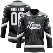 Загрузить изображение в средство просмотра галереи, Custom Black White-Gray 3D Pattern Curve Lines Hockey Lace Neck Jersey

