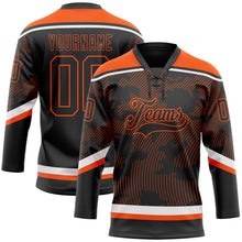 Загрузить изображение в средство просмотра галереи, Custom Black Orange-White 3D Pattern Curve Lines Hockey Lace Neck Jersey
