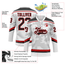Laden Sie das Bild in den Galerie-Viewer, Custom White Black-Red 3D Pattern Curve Lines Hockey Lace Neck Jersey
