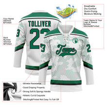 Load image into Gallery viewer, Custom White Kelly Green-Black 3D Pattern Curve Lines Hockey Lace Neck Jersey
