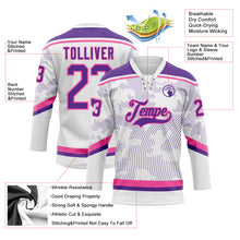 Laden Sie das Bild in den Galerie-Viewer, Custom White Purple-Pink 3D Pattern Curve Lines Hockey Lace Neck Jersey
