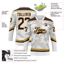 Charger l'image dans la galerie, Custom White Brown-Old Gold 3D Pattern Curve Lines Hockey Lace Neck Jersey
