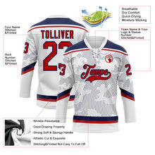 Load image into Gallery viewer, Custom White Red-Navy 3D Pattern Curve Lines Hockey Lace Neck Jersey
