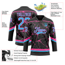 Загрузить изображение в средство просмотра галереи, Custom Black Sky Blue-Pink 3D Pattern Abstract Network Hockey Lace Neck Jersey
