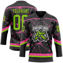 Загрузить изображение в средство просмотра галереи, Custom Black Neon Green-Pink 3D Pattern Abstract Network Hockey Lace Neck Jersey
