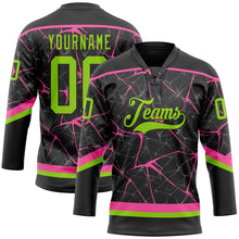 Загрузить изображение в средство просмотра галереи, Custom Black Neon Green-Pink 3D Pattern Abstract Network Hockey Lace Neck Jersey
