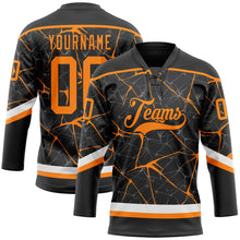 Загрузить изображение в средство просмотра галереи, Custom Black Bay Orange-White 3D Pattern Abstract Network Hockey Lace Neck Jersey
