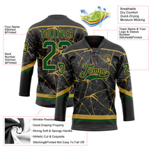 Загрузить изображение в средство просмотра галереи, Custom Black Green-Old Gold 3D Pattern Abstract Network Hockey Lace Neck Jersey
