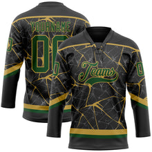 Загрузить изображение в средство просмотра галереи, Custom Black Green-Old Gold 3D Pattern Abstract Network Hockey Lace Neck Jersey
