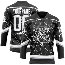 Загрузить изображение в средство просмотра галереи, Custom Black White-Gray 3D Pattern Abstract Network Hockey Lace Neck Jersey
