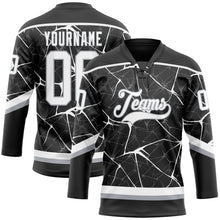 Загрузить изображение в средство просмотра галереи, Custom Black White-Gray 3D Pattern Abstract Network Hockey Lace Neck Jersey
