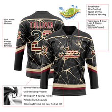 Загрузить изображение в средство просмотра галереи, Custom Black Vintage USA Flag Crimson-City Cream 3D Pattern Abstract Network Hockey Lace Neck Jersey

