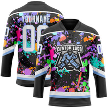 Load image into Gallery viewer, Custom Graffiti Pattern White Black-Light Blue 3D Pattern Splash Art Hockey Lace Neck Jersey
