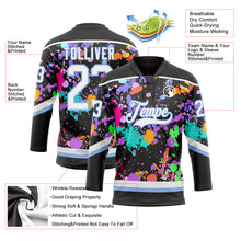 Load image into Gallery viewer, Custom Graffiti Pattern White Black-Light Blue 3D Pattern Splash Art Hockey Lace Neck Jersey
