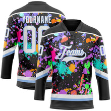 Load image into Gallery viewer, Custom Graffiti Pattern White Black-Light Blue 3D Pattern Splash Art Hockey Lace Neck Jersey
