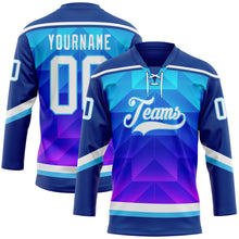 Laden Sie das Bild in den Galerie-Viewer, Custom Blue White Sky Blue-Purple 3D Pattern Gradient Geometric Shape Hockey Lace Neck Jersey
