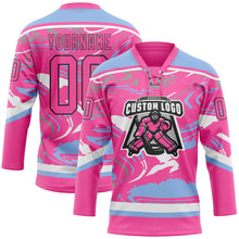 Load image into Gallery viewer, Custom Figure Pink Light Blue Black-White 3D Pattern Fluid Art Hockey Lace Neck Jersey

