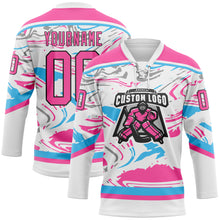 Load image into Gallery viewer, Custom Figure Pink White Sky Blue-Black 3D Pattern Fluid Art Hockey Lace Neck Jersey
