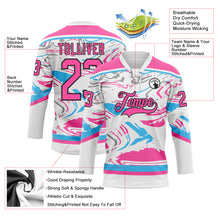 Load image into Gallery viewer, Custom Figure Pink White Sky Blue-Black 3D Pattern Fluid Art Hockey Lace Neck Jersey
