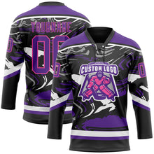 Загрузить изображение в средство просмотра галереи, Custom Figure Purple Black Pink-White 3D Pattern Fluid Art Hockey Lace Neck Jersey
