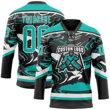 Загрузить изображение в средство просмотра галереи, Custom Figure Aqua Black-White 3D Pattern Fluid Art Hockey Lace Neck Jersey
