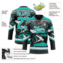 Загрузить изображение в средство просмотра галереи, Custom Figure Aqua Black-White 3D Pattern Fluid Art Hockey Lace Neck Jersey
