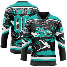 Загрузить изображение в средство просмотра галереи, Custom Figure Aqua Black-White 3D Pattern Fluid Art Hockey Lace Neck Jersey
