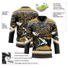 Загрузить изображение в средство просмотра галереи, Custom Figure Black Old Gold-White 3D Pattern Fluid Art Hockey Lace Neck Jersey
